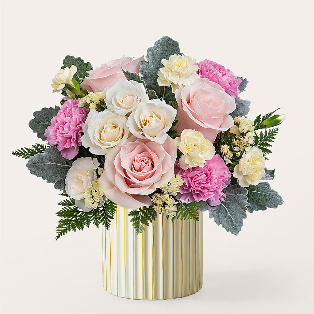 Blissful Moments Bouquet with Ivory Vase – Gathered Blooms By Emily, Fairburn GA
