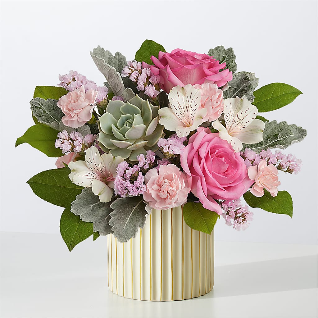 Dusty Rose Bouquet with Ivory Vase – Gathered Blooms By Emily, Fairburn GA