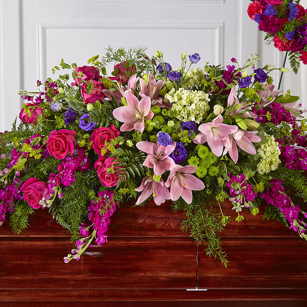 Radiant Tribute Casket Spray – Gathered Blooms By Emily, Fairburn GA