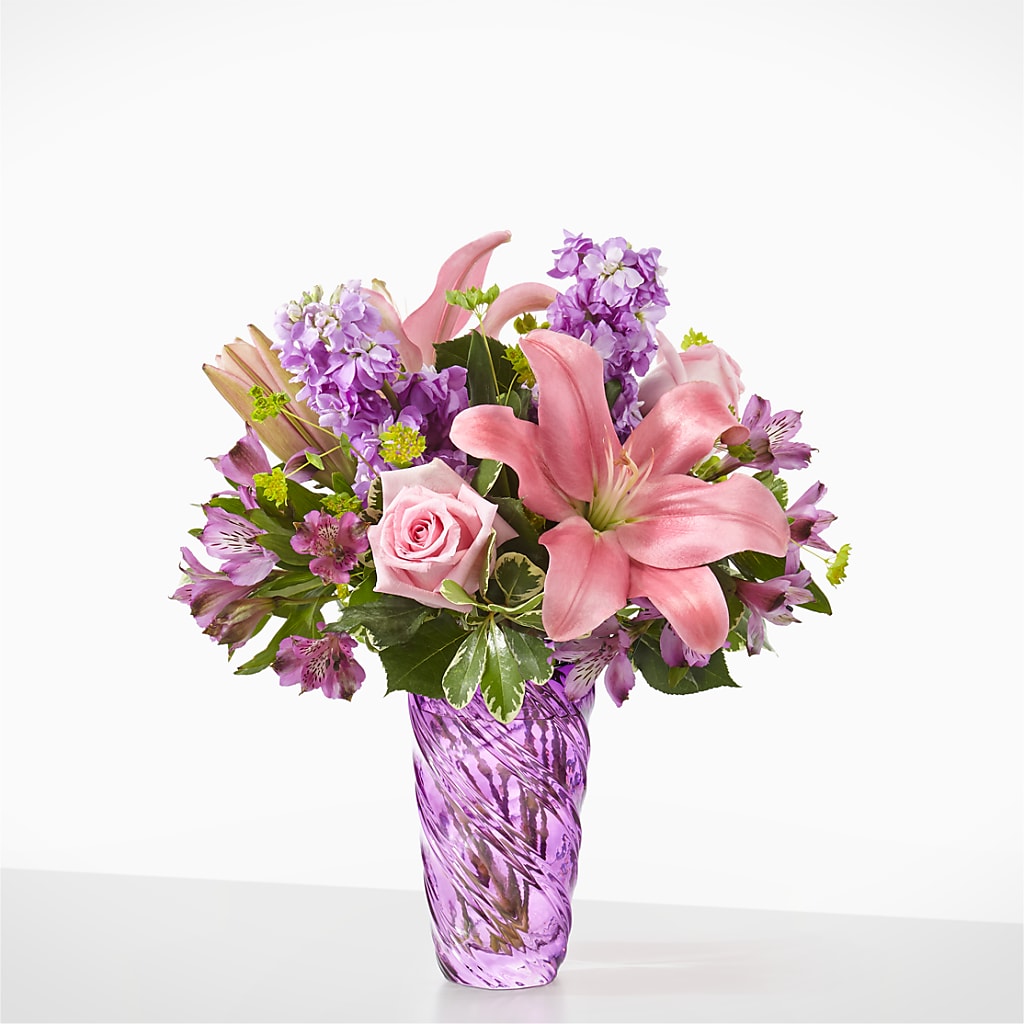 Precious Petals Bouquet with Luxe Swirl Vase – Gathered Blooms By Emily, Fairburn GA
