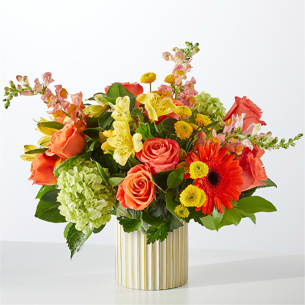 Autumn Sunshine Bouquet with Ivory Vase – Gathered Blooms By Emily, Fairburn GA