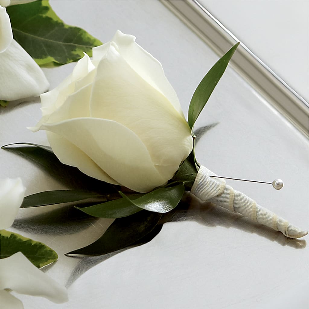 White Rose Boutonniere – Gathered Blooms By Emily, Fairburn GA