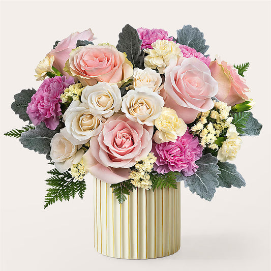 Blissful Moments Bouquet with Ivory Vase –  Gathered Blooms By Emily, Fairburn GA