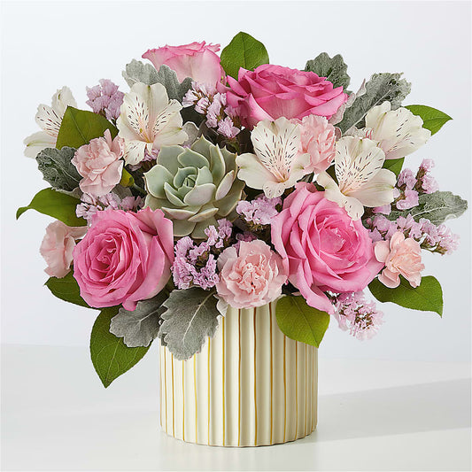 Dusty Rose Bouquet with Ivory Vase –  Gathered Blooms By Emily, Fairburn GA