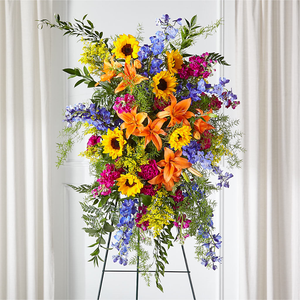 Sunlit Memories Standing Spray (Standard) –  Gathered Blooms By Emily, Fairburn GA