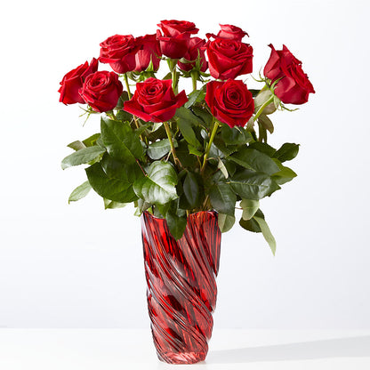 Classic Love Red Rose Bouquet with Luxe Swirl Vase –  Gathered Blooms By Emily, Fairburn GA
