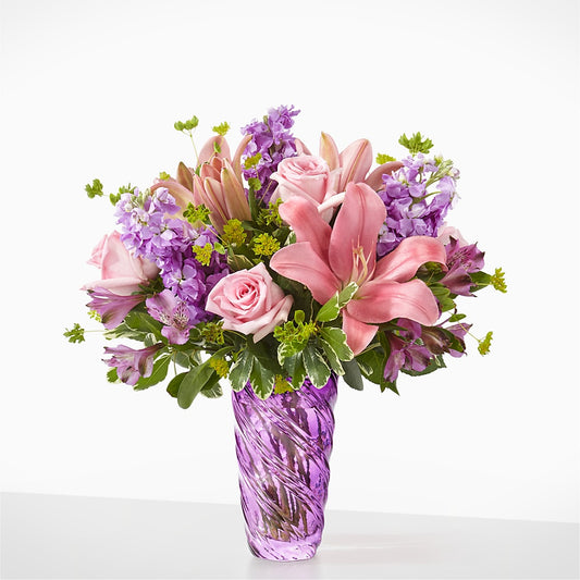 Precious Petals Bouquet with Luxe Swirl Vase –  Gathered Blooms By Emily, Fairburn GA