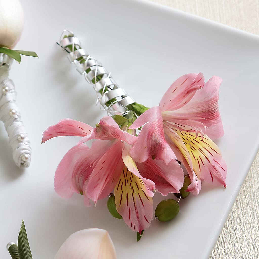 Pink Peruvian Lily Boutonniere –  Gathered Blooms By Emily, Fairburn GA
