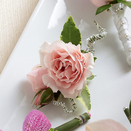 Pink Spray Rose Boutonniere –  Gathered Blooms By Emily, Fairburn GA