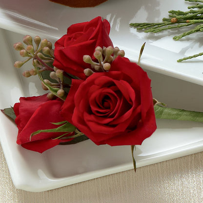 Red Spray Rose Boutonniere –  Gathered Blooms By Emily, Fairburn GA