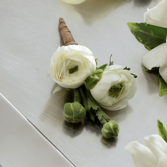 White Ranunculus Boutonniere –  Gathered Blooms By Emily, Fairburn GA